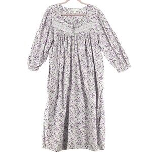 Eileen West Women Large Floral Nightgown Mother of Pearl Button Long Sleeve
